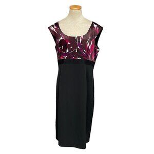 T Tahari Midi Dress Short Sleeve Floral Side Zip Red Size X Large XL